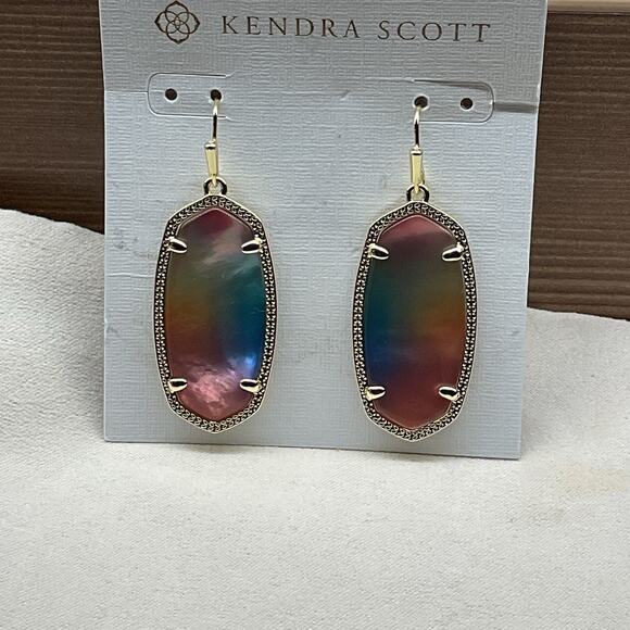 KENDRA SCOTT Gold Plated Elle Drop Earrings 732 Yellow Watercolor Illusion NWT - Picture 1 of 4
